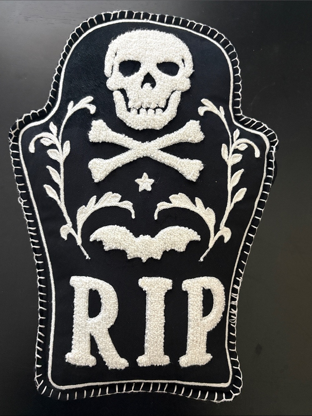RIP Skull Tombstone Pillow - Black and White Home Accent